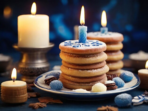 Foto menorah de fotos gratis y dulces de hanukkah de transición