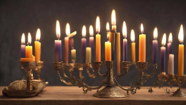 Foto menorah hebrea con velas encendidas