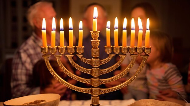 Foto menorah judía tradicional con velas