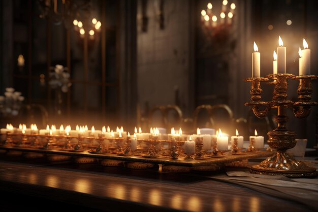 Foto menorah larga con velas encendidas