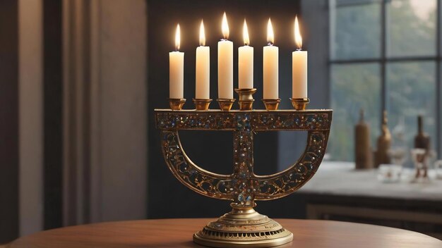 Foto menorah mit gefleckten kerzen