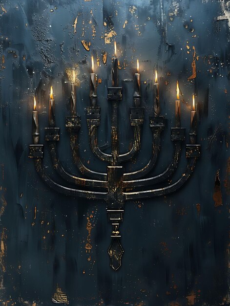 Menorah mit Textur aus Hammered Iron Metallic Collage Effect Illustration Trending Hintergrunddekor