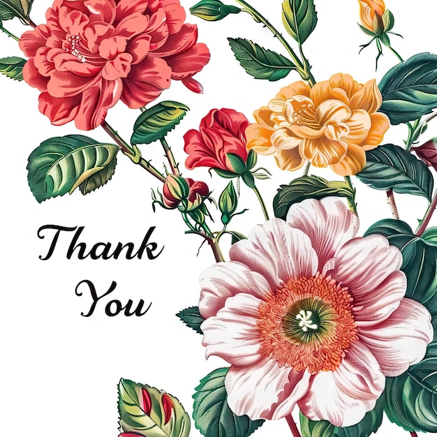 Mensagem de agradecimento com moldura floral com fundo branco