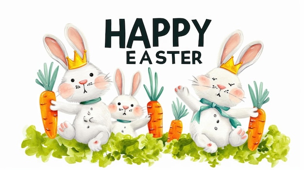Mensagem de Feliz Páscoa com coelhos fofos para cartão de saudação Conceito festivo