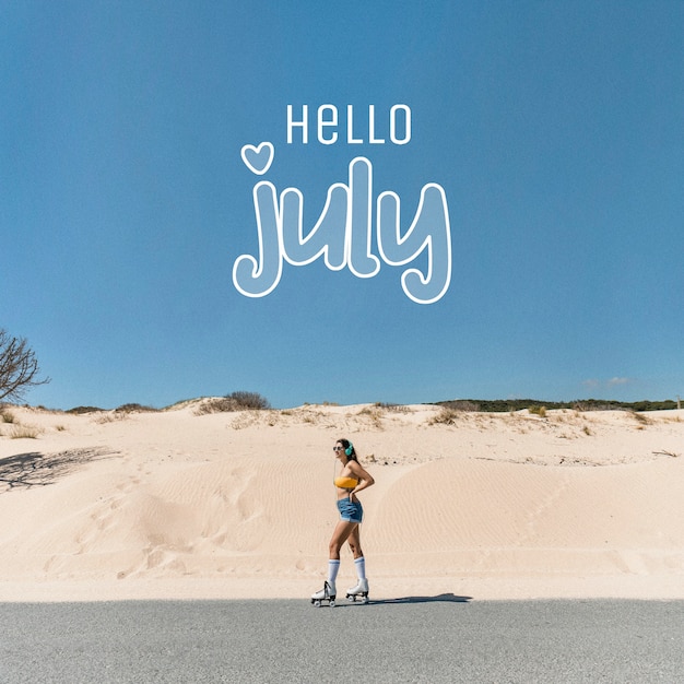 Mensagem de "Olá Julho" com atividade de verão