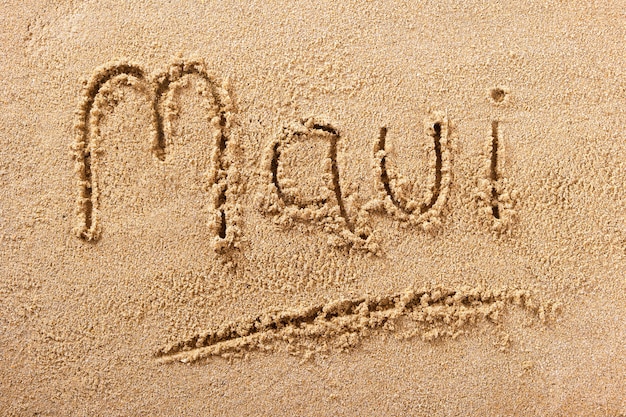 Mensagem manuscrita da areia da praia de Maui Havaí