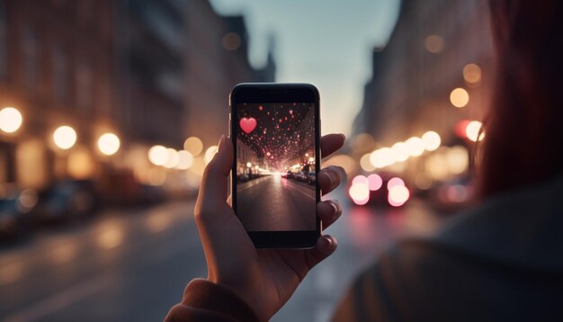 Mensagens de texto de amor sob as luzes da cidade, romance de inverno é gerado por IA