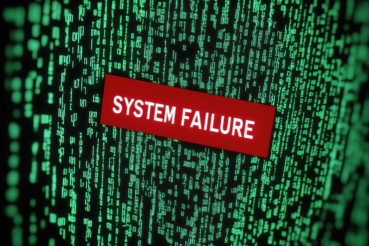 Foto mensaje de advertencia de fallo del sistema que aparece en la pantalla digital de la computadora