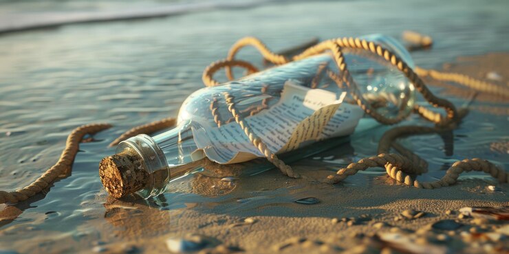 Foto mensaje en una botella ilustración botella tapada con mensaje de papel en una cuerda decorativa