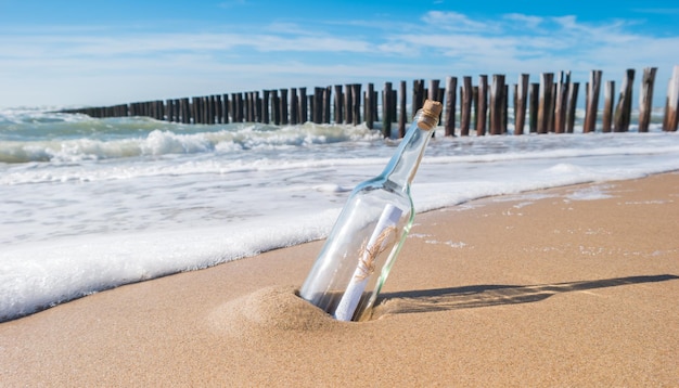 Mensaje en una botella en la playa en Zelanda Holanda