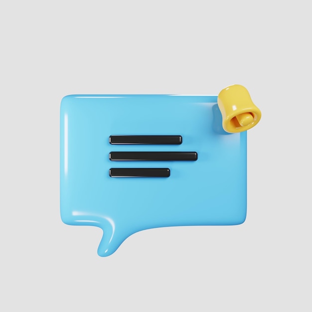 Foto mensaje de chat de burbuja 3d con campana de notificación concepto de chat en línea de representación 3d ilustración de icono con representación 3d de estilo de dibujos animados
