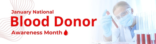 Mensaje de donación de sangre a las personas con tubo de sangre en fondo azul