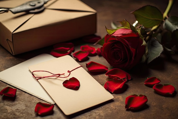 Mensaje romántico escrito en una tarjeta del Día de San Valentín con una atmósfera creativa y un tema de amor