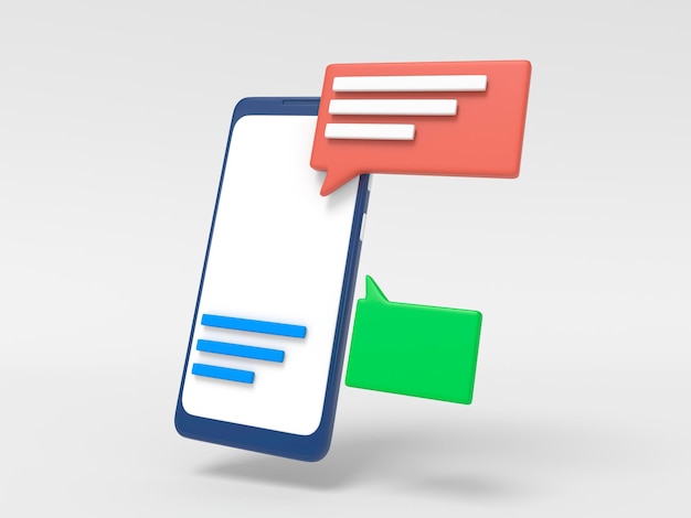 Mensajería de icono 3D de chat de teléfono inteligente con un símbolo de teléfono