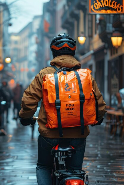 El mensajero asiático transporta envíos urgentes en bicicleta