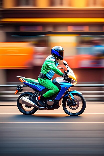 El mensajero monta una motocicleta borrosa