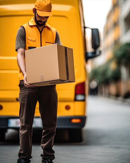 Mensajero de primer plano entregando cajas