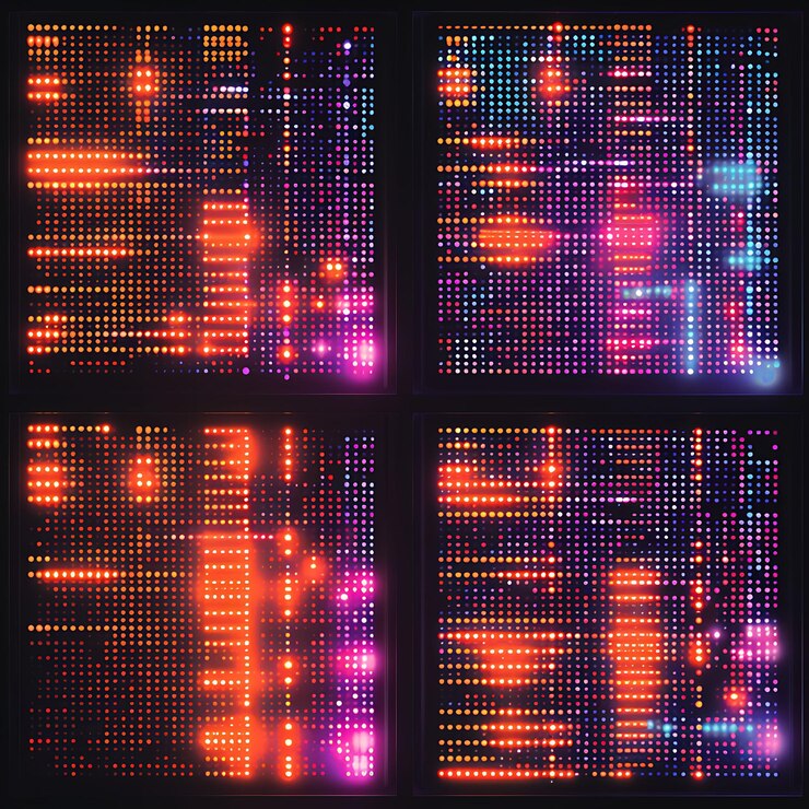 Foto mensajes de cartelera de led crípticos coloridos con textos cifrados de desplazamiento un elemento de tendencia de la ilustración