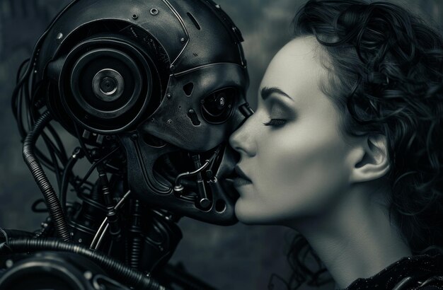 Foto mensch-roboter-interaktion mit einem hauch futuristischer romantik