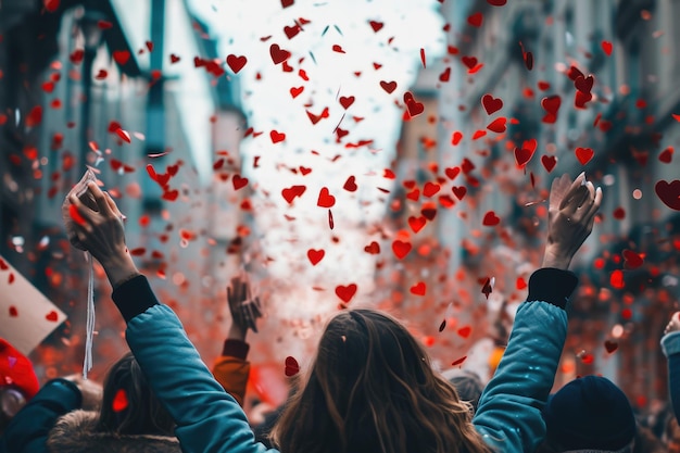 Menschen auf der Straße feiern den Valentinstag mit Liebesfreude-Pragma