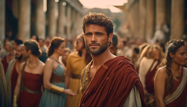 Menschen des antiken Roms porträtieren römische Menschen im Straßenhintergrund