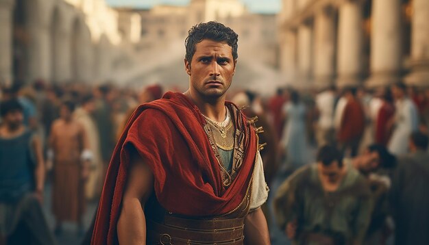 Foto menschen des antiken roms porträtieren römische menschen im straßenhintergrund