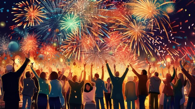 Menschen, die das neue Jahr feiern, Feuerwerk Hintergrund Generative ai