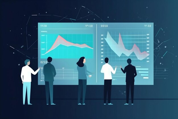 Menschen, die Daten analysieren Geschäftsanalyse Datenanalyse Finanzberichte Diagramm 3D-Illustrationen