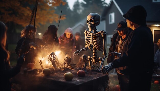 Menschen, die Halloween feiern, Nachbarschaftsfamilie