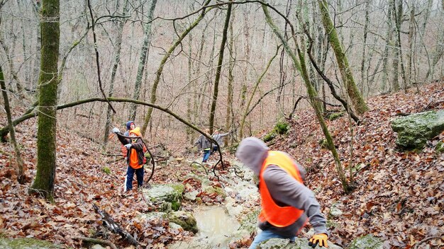 Menschen, die im Wald wandern