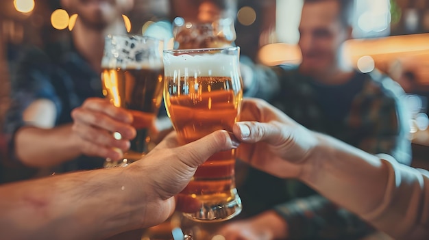 Menschen, die in einer Kneipe mit Bier toasten