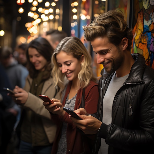 Menschen, die sich Social-Media-Inhalte auf ihren Handys ansehen