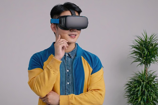 Menschen, die VR-Headsets tragen, um mit der Hand zu entwerfen, von einem leeren Raum bis hin zu gebauten Möbeln.