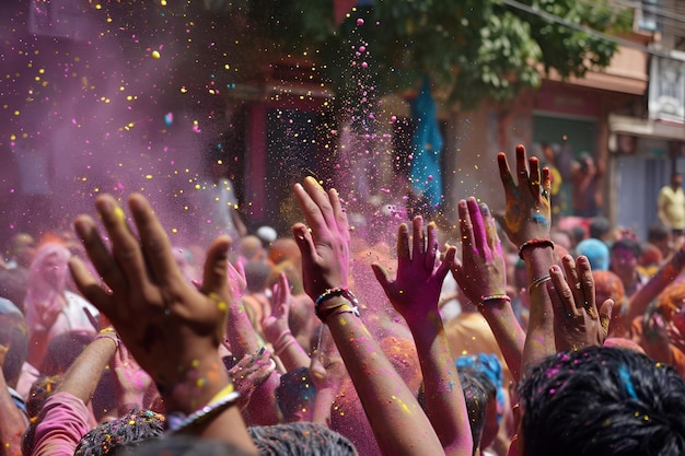 Menschen genießen farbenfrohes Pulver beim Holi-Festival