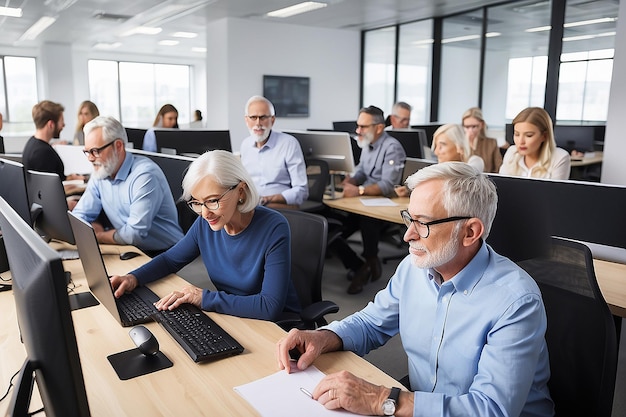 Menschen im Alter von 50 Jahren, die in einer Büroumgebung programmieren, werden von den Benutzern gesucht