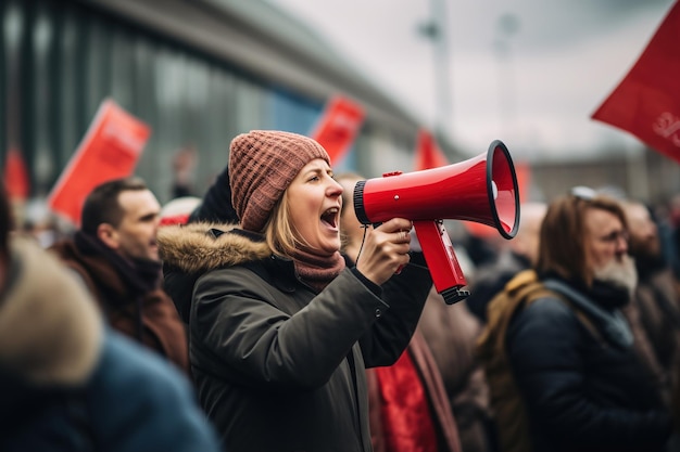 Foto menschen im streik protestieren mit megafonen