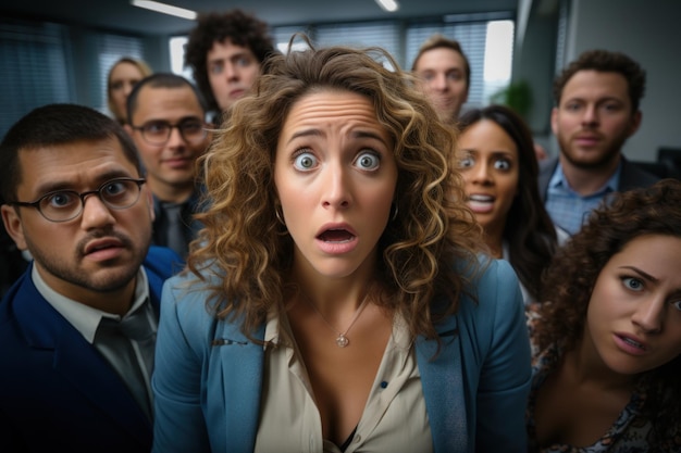 Foto menschen in einem büro sagen jemandem „überraschung“. jeder ist glücklich. generative ki