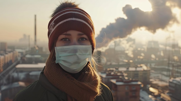 Menschen in Schutzmasken Luftverschmutzung Stadt Smog aus Fabrikkonzept Hintergrundkonzept