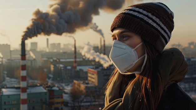 Menschen in Schutzmasken Luftverschmutzung Stadt Smog aus Fabrikkonzept Hintergrundkonzept
