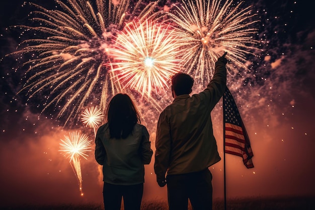 Menschen in Silhouetten genießen es, auf einem Festival oder Feiertag ein fantastisches Feuerwerk zu sehen