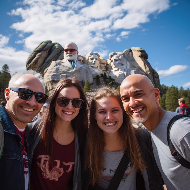 Foto menschen lächeln vor dem mount rushmore in den usa