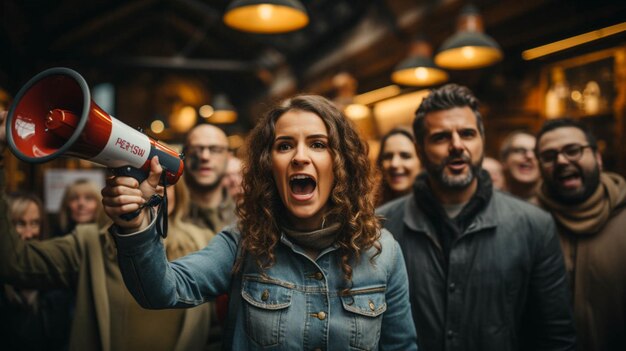 Foto menschen mit megaphonen für werbeaktionen