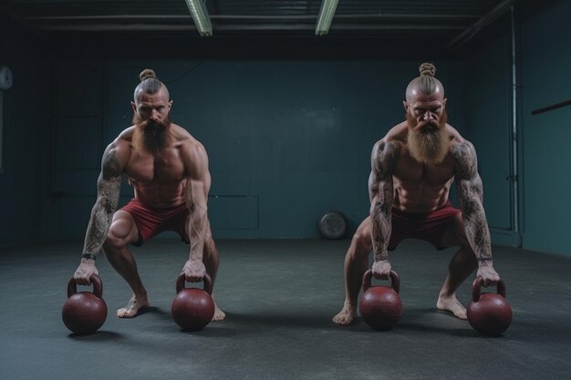 Menschen mit mittlerem Schuss trainieren mit Kettlebells