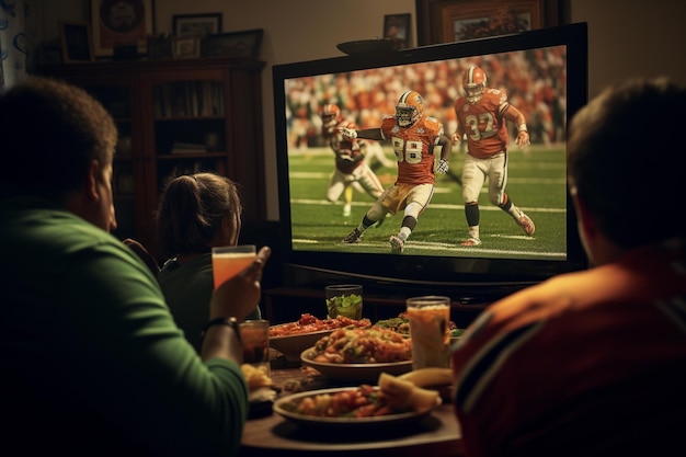 Menschen sehen Fußballspiele im Fernsehen als Teil ihrer Thanksgiving-Tradition