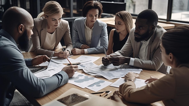 Menschen sitzen an einem Tisch und diskutieren über ein Projekt