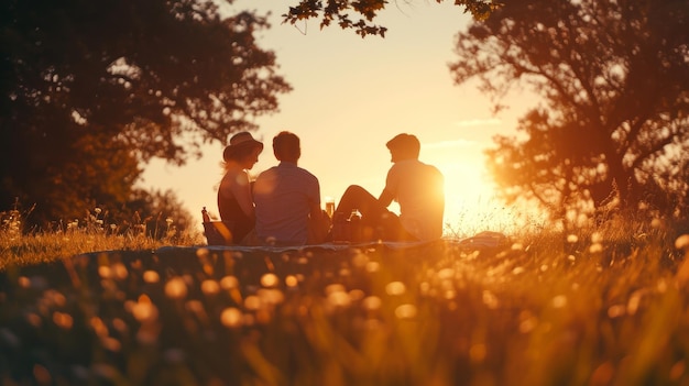 Menschen sitzen auf einem mit Gras bedeckten Feld