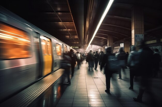 Menschen steigen auf und aus dem Zug am U-Bahn-Bahnhof