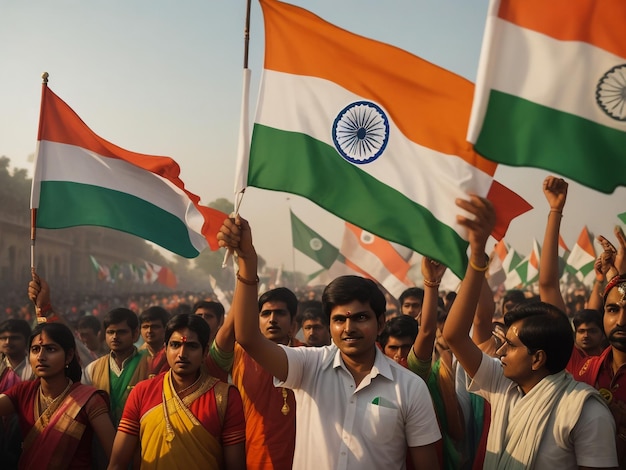 Menschen tragen die indische Flagge, ein Symbol des nationalen Stolzes, der Demokratie, der Wahlen und der Macht der Einheit.
