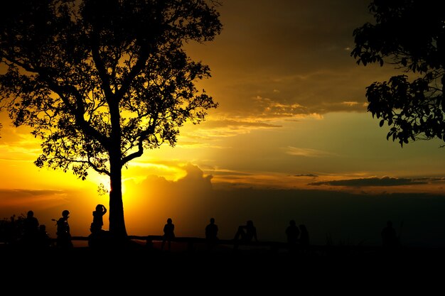 Menschen und Baum Silhouette