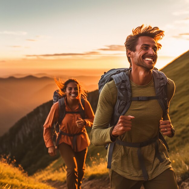 Menschen wandern mit wunderschöner, ruhiger Bergkulisse